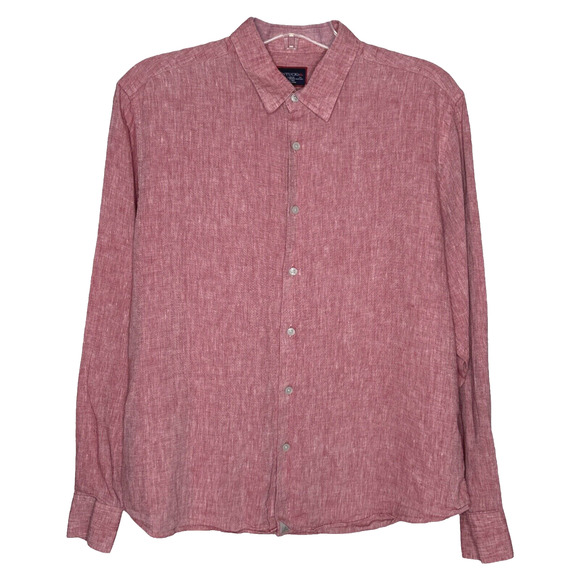 Untuckit Shirt Mens Large Red Pink Button Up 100% Linen Wrinkle Resistant Preppy - Picture 1 of 7